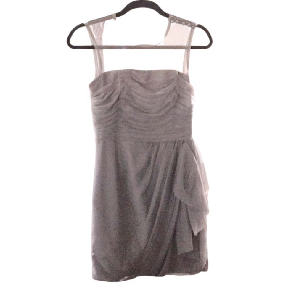 Vera Wang Gray Rusched Mesh Sheer Sophisticated Sleeveless Cocktail Dress Sz 4
